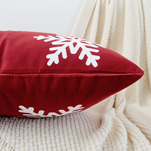 Red Decorative Throw Pillow Covers 16x16 Inch Set of 2 with Snowflakes Print - Pack of 2