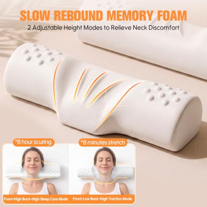 Neck Roll Pillow for Sleeping - Cervical Support with Memory Foam - Dual-Height Design