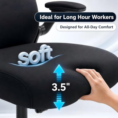 Ergonomic Office Chair with 3.5-Inch Cushion for Long Hours, Black/Satin Silver