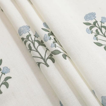 Blue Green Floral Cafe Curtains Set of 2, 24W x 24L Linen Farmhouse Tier