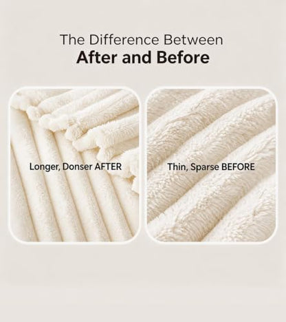 Cream Ribbed Soft Cozy Throw Blanket XL 59x79 Inches for Couch & Bed
