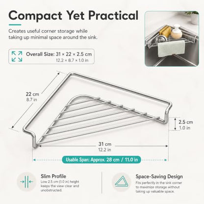 Stainless Steel Corner Sink Shelf - Triangular Drying Rack for Kitchen, Space-Saving Organizer with Drainage & Raised Sides - Variation 2