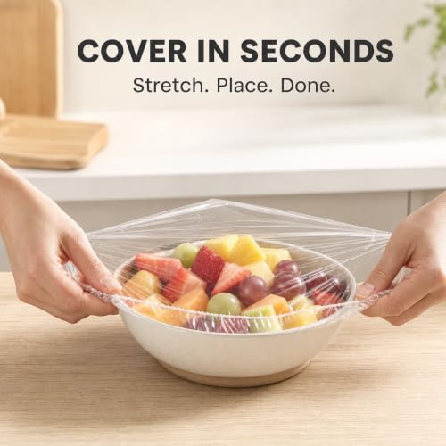 Disposable Food Covers 100 Pack Elastic Bowl Covers for Food Storage - Clear