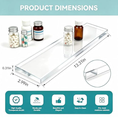 Acrylic Medicine Cabinet Shelves Set - Transparent 13.25 x 2.99 x 0.31 Inches, Pack of 4