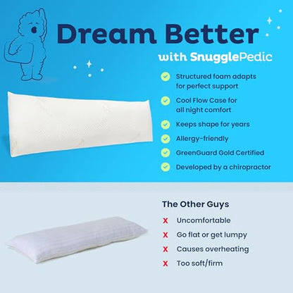 Snuggle-Pedic Body Pillow for Adults - White Pregnancy Pillows w/Shredded Memory Foam - Firm Maternity Side Sleeper Pillow for Adults - Long Cuddle Pillow for Bed - 20x54 Full Body Pillow