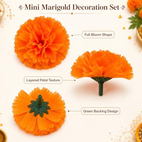 Artificial Marigold Flowers Heads for Dia De Los Muertos Decorations - Orange, Bulk 30pcs