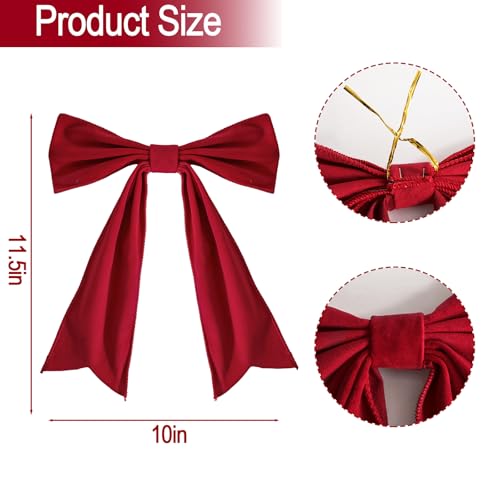 6 Pack Extra Large Red Velvet Bowknot Christmas Tree Ornaments - Indoor Holiday Decor