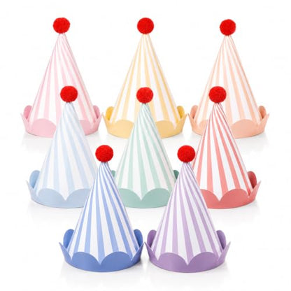 24-Pack Rainbow Party Cone Hats for Birthday Celebrations