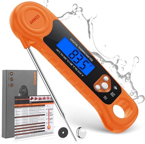 AMMZO Digital Meat Thermometer for Grilling, Candy Thermometer Instant Read Food Thermometer Waterproof with Backlight for Cooking, Deep Fry, BBQ, Grill, Smoker and Roast (Orange)