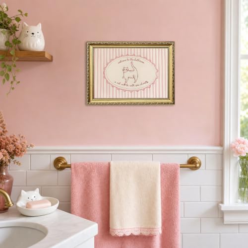 Bathroom Wall Art Sign - Welcome to the Bathroom Cat Decor Framed 16x12 D