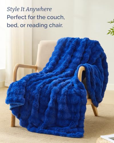 Kids Size Faux Fur Bubble Throw Blanket - Royal Blue, 43x55 Inches