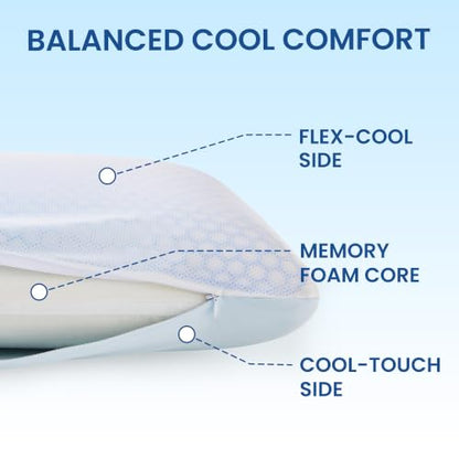 White Memory Foam Bed Pillow with Dual Cooling Surfaces & Contouring Support