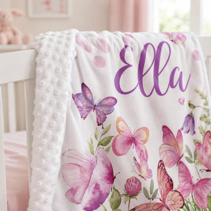 Personalized Baby Blanket for Girls 30x40 Inch Soft Minky Nursery Blanket with Name - Variation 09
