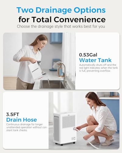 Dehumidifier for Basement with Drain Hose - Snow White