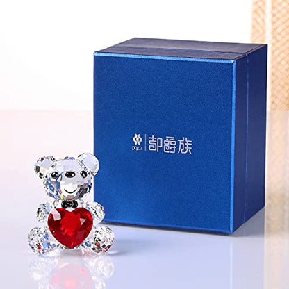 Crystal Teddy Bear Figurine with Red Heart - Pink Collectible Gift Ornament