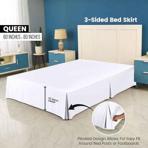 Utopia Bedding Queen Bed Skirt - Soft Quadruple Pleated Ruffle - Easy Fit with 16 Inch Tailored Drop - Hotel Quality, Shrinkage and Fade Resistant (Queen, White)