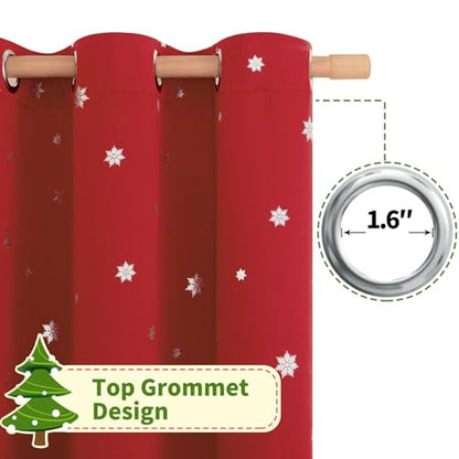 Christmas Snowflake Curtains for Living Room - 42x72 Inches, Red & White, Pack of 2 - Holiday Window Treatments