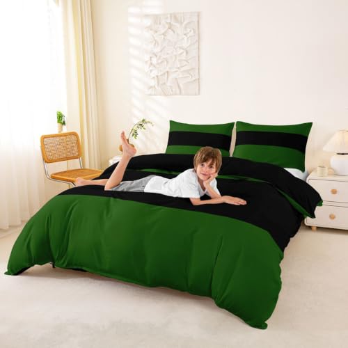 Green Black Duvet Cover Queen Size Bedding Set Stripes Geometric No Comforter Zipper Closure