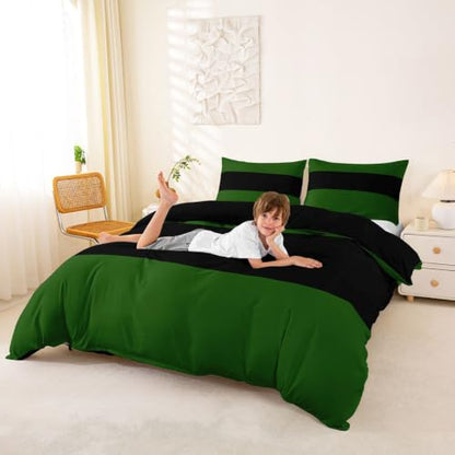 Green Black Duvet Cover Queen Size Bedding Set Stripes Geometric No Comforter Zipper Closure