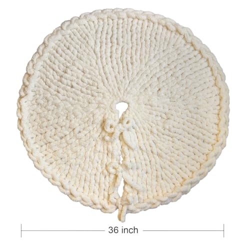 36 Inch Christmas Tree Skirt - Off-White Chunky Knit Handmade Decor