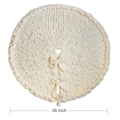36 Inch Christmas Tree Skirt - Off-White Chunky Knit Handmade Decor