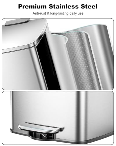 Lovewind 16 Gallon Stainless Steel Trash Can - Silver Kitchen Garbage Bin