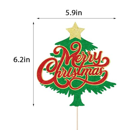 Merry Christmas Cake Topper Red Green Glitter Holiday Decoration - Red 2