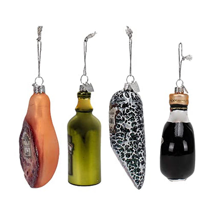 Holiday Glass Ornament Set - Italian Food Theme, 4 Pack