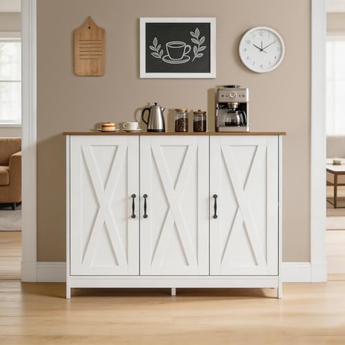 Farmhouse Buffet Storage Cabinet with Adjustable Shelves - White / 35.4W
