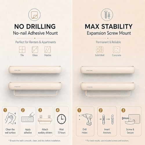 Milky White Aluminum Shower Caddy - Rectangular Adhesive Bath Organizer Shelf