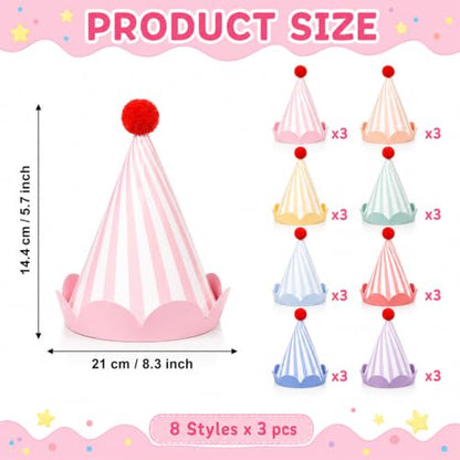 24-Pack Rainbow Party Cone Hats for Birthday Celebrations