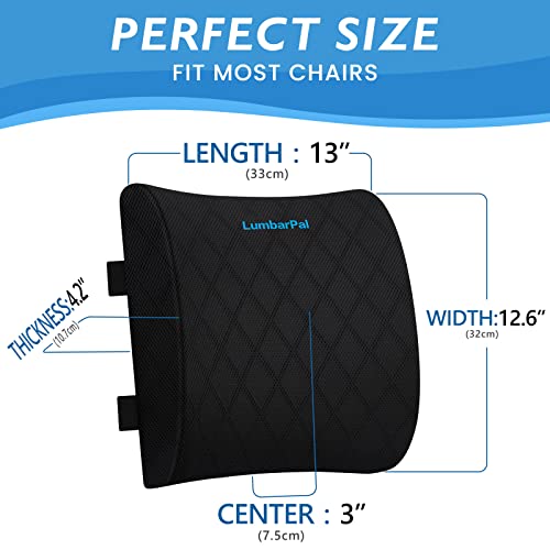 LumbarPal Lumbar Support Pillow for Office Chair Back Support Lumbar Pillow for Car, Gaming, Office Chair - Improve Sitting Posture & Back Pain Relief, Memory Foam, Adjustable Straps, Black