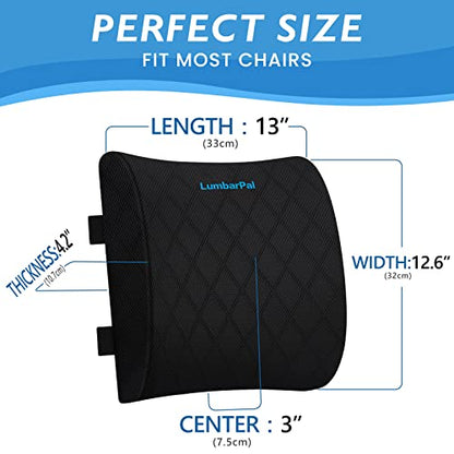 LumbarPal Lumbar Support Pillow for Office Chair Back Support Lumbar Pillow for Car, Gaming, Office Chair - Improve Sitting Posture & Back Pain Relief, Memory Foam, Adjustable Straps, Black