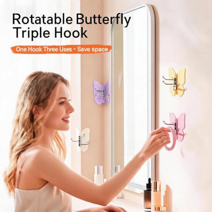 Rotating Butterfly Wall Hooks Set - Color Mixing, 6 Pack Adhesive Corner Hooks