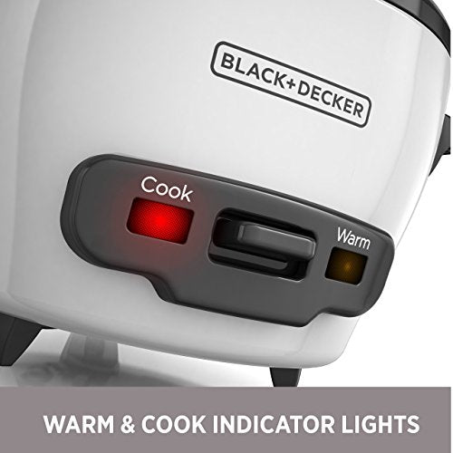 BLACK+DECKER 3-Cup Rice Cooker, RC503, 1.5-cup Uncooked Rice, Steaming Basket, Removable Non-Stick Bowl, One Touch