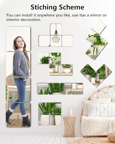 Unbreakable Mirror Tiles 14x12 Inch - Silver 4PCS Peel & Stick Wall Mirrors for Kids Bedroom Decor