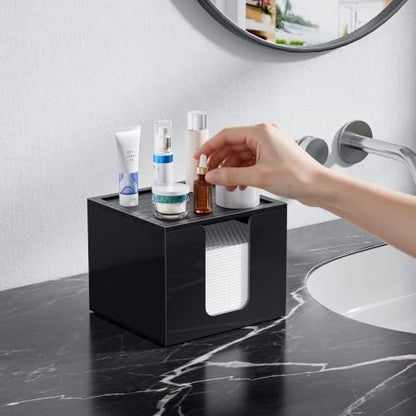 Disposable Face Towel Holder Container Acrylic & Bamboo - Black Variation