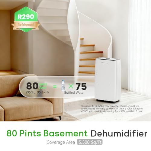 White 81 Pint Basement Dehumidifier with Drain Hose - 5500 Sq.Ft Capacity