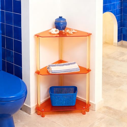 Acrylic Corner Side Table 3-Tier Triangle Shelves - Orange, Space-Saving Design