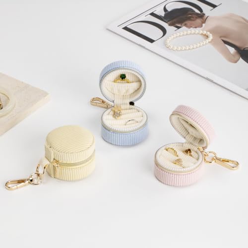 Blue Ring Box & Jewelry Organizer with Keychain - Mini Velvet Travel Case