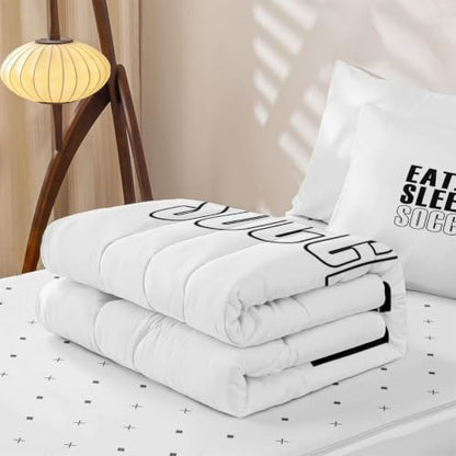 Kids Rugby Football Comforter Set - Queen Size, White & Black, 3-Piece