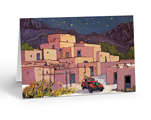 Southwestern Christmas Cards Set - Taos Pueblo Holiday Greeting Cards, 18 Pack with Envelopes, Made in USA