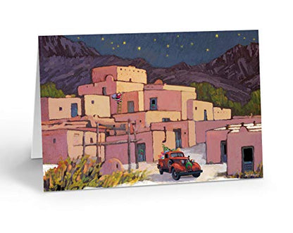 Southwestern Christmas Cards Set - Taos Pueblo Holiday Greeting Cards, 18 Pack with Envelopes, Made in USA