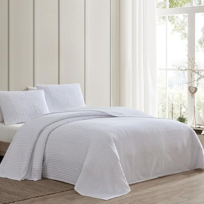 Oversized Cotton Chenille Bedspread Queen Size - Textured Striped Shabby Chic Bedding