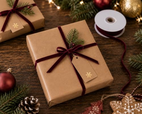 Burgundy Velvet Ribbon for Christmas Tree Decor - 10 Yards, 3/8 Inch