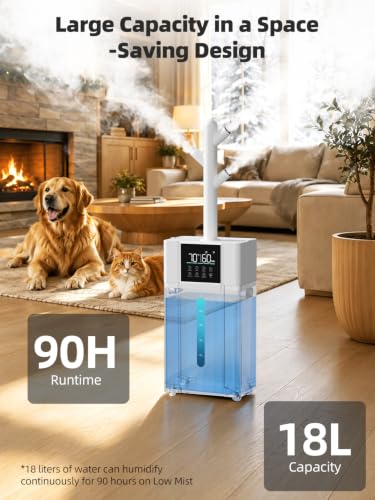 Smart Humidifier for Large Rooms with App Control, 4.8Gal Top Fill, White