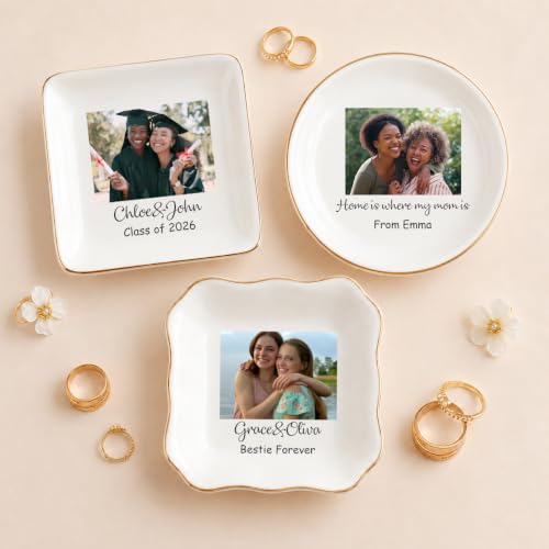 Waved Square Custom Photo Jewelry Dish Ceramic Ring Tray - Graduation Gift