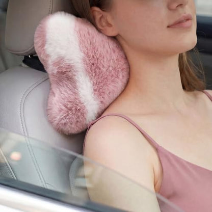 Pink Plush Car Neck Pillow Support Headrest for Vehicle Comfort - SendyFeather