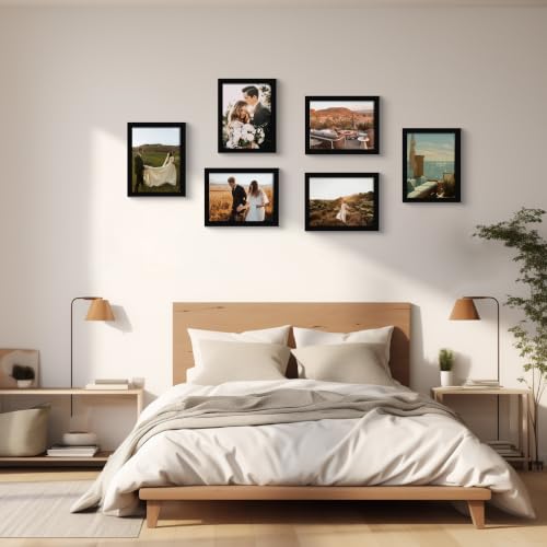 8x10 Picture Frame Set of 6 with Real Glass - Black Home Decor