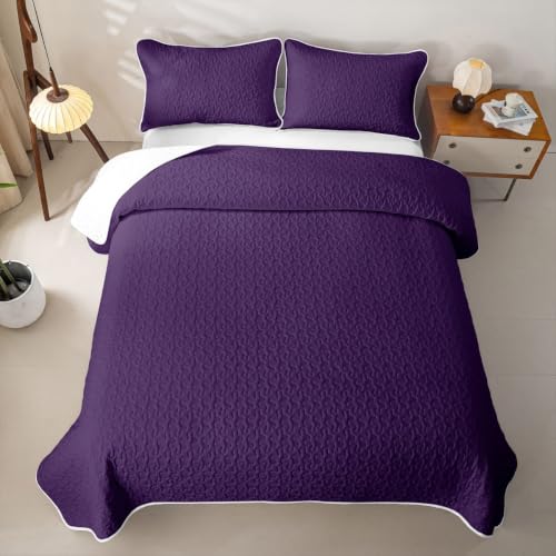 Feelyou Deep Purple Twin Size Quilt Set - Solid Color Bedspread Coverlet for All Seasons